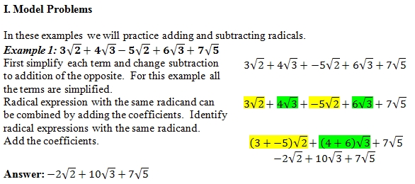 Adding Radicals Worksheet (pdf) and Answer Key. 25 scaffolded questions