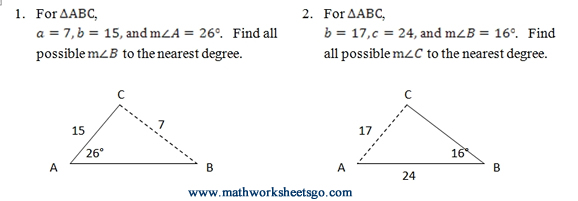 Example problem of law of sines ambiguous case